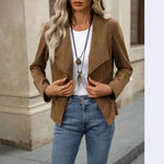 Blazer Suede-Look Cropped Waterfall Collar