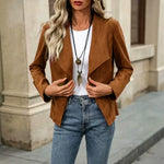 Blazer Suede-Look Cropped Waterfall Collar
