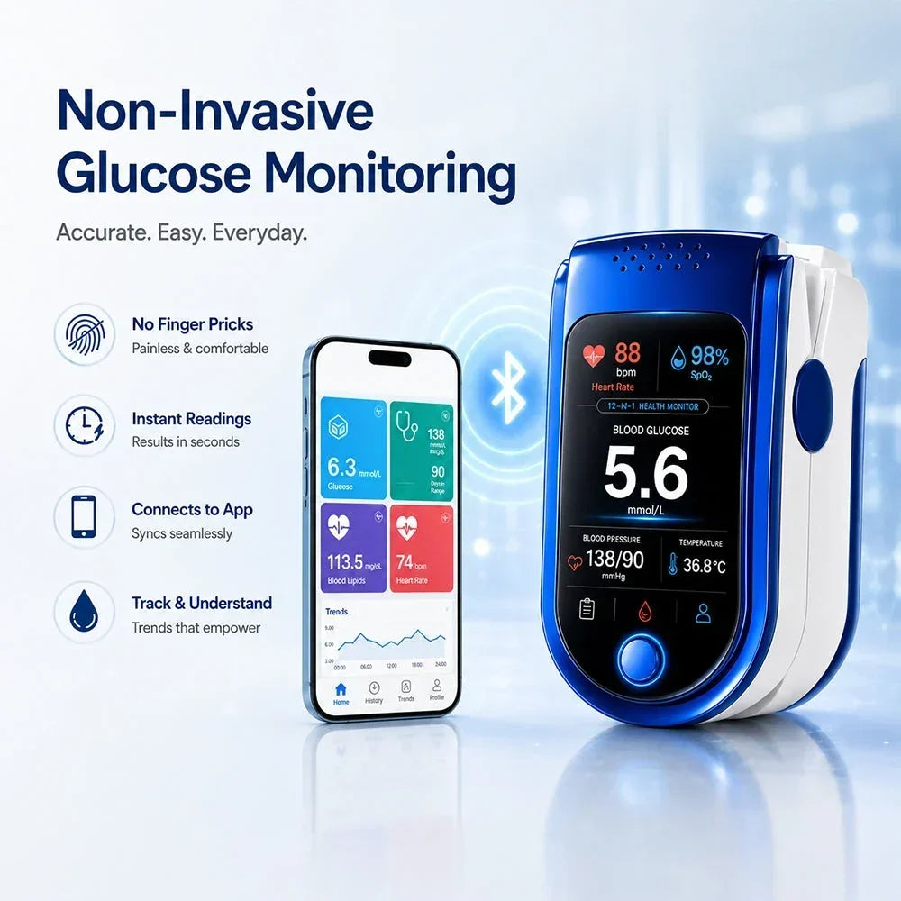 Blood Glucose Monitor Non-Invasive Clear Digital Display