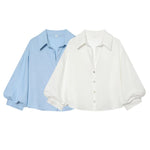 Blouse Oversized Fit Balloon Sleeves Button-Front