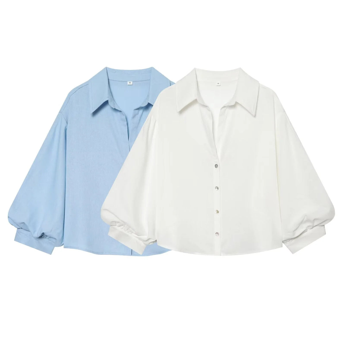 Blouse Oversized Fit Balloon Sleeves Button-Front Design