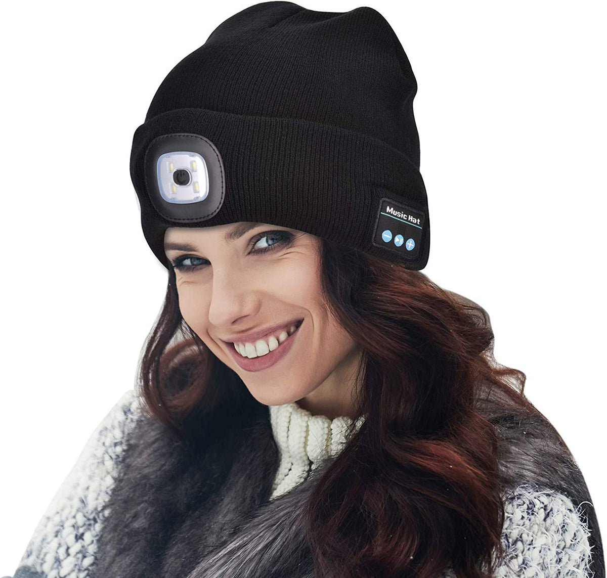 Bluetooth Beanie Built-In Headphones & Detachable LED