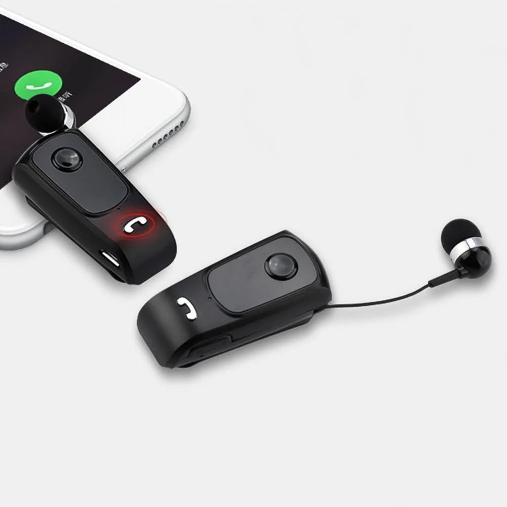 Bluetooth Earphone Retractable Cord Clip-On Noise Reduction