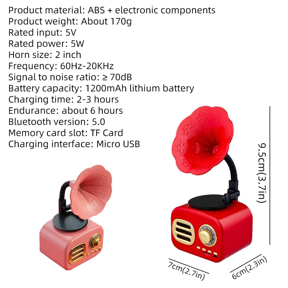 Bluetooth Speaker Retro Phonograph Design TF Card Playback