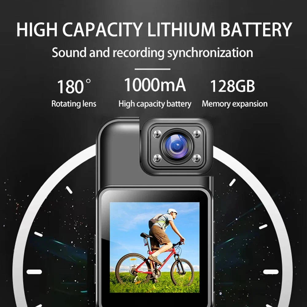 Body Camera 4K 180° Rotating Lens Infrared Night Vision