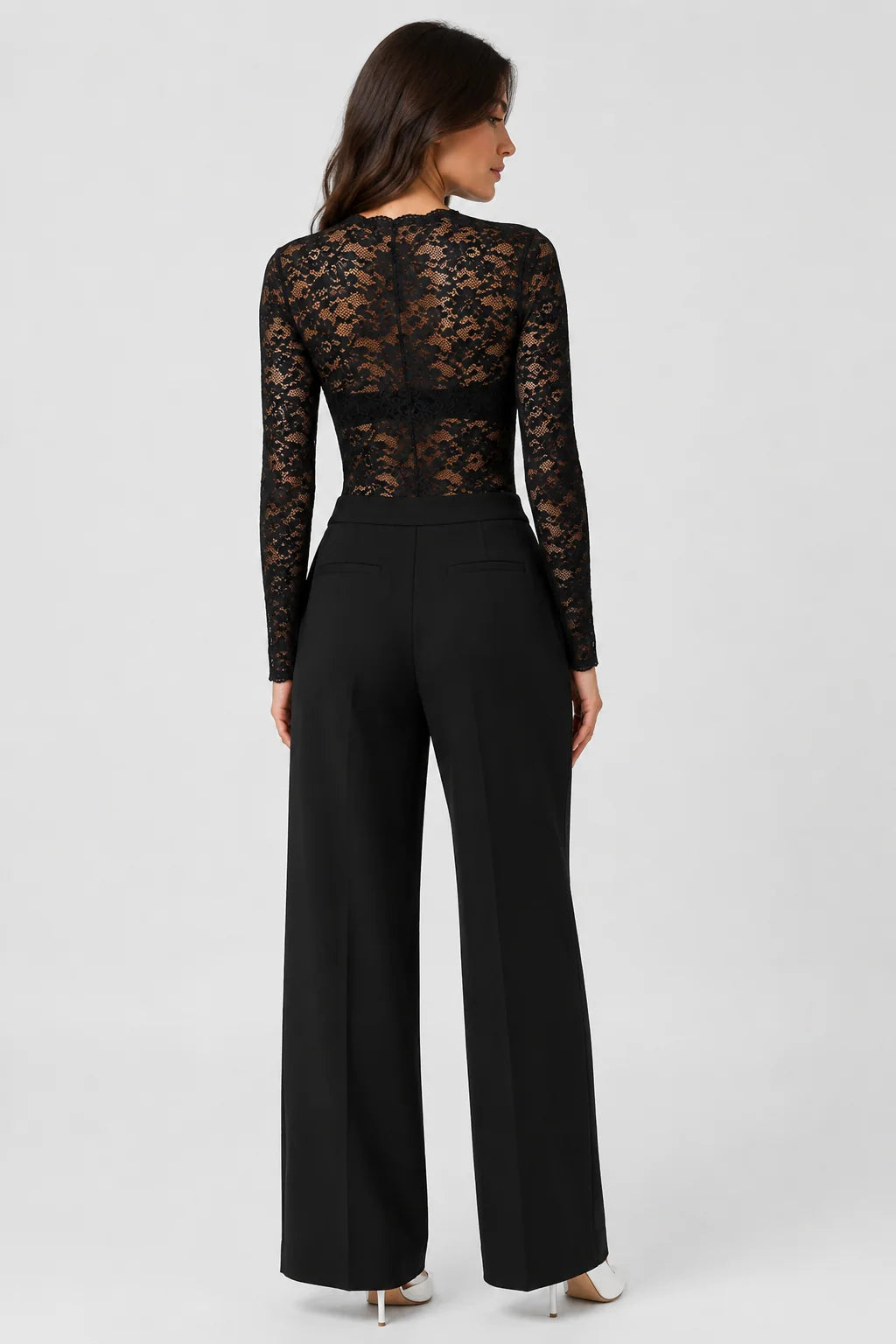 Bodysuit Floral Lace Sheer Sleeves Molded Cups