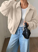 Bomber Jacket Cropped Relaxed Fit Zip & Snap Closure Pockets