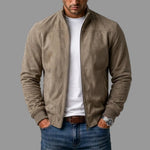 Bomber Jacket Faux Suede Stand-Up Collar Full Zip
