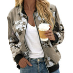 Bomber Jacket Lightweight Polyester Floral Print Relaxed Fit