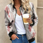 Bomber Jacket Lightweight Polyester Floral Print Relaxed Fit