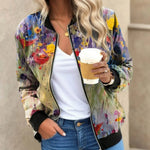 Bomber Jacket Lightweight Polyester Floral Print Relaxed Fit