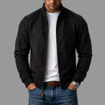 Bomber Jacket Suede-Like Texture Ribbed Cuffs & Hem