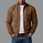 Bomber Jacket Suede-Like Texture Ribbed Cuffs & Hem