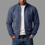 Bomber Jacket Suede-Like Texture Ribbed Cuffs & Hem