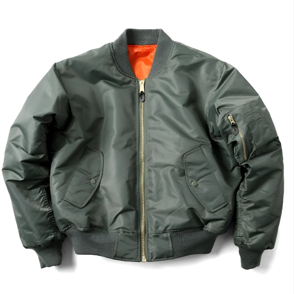 Bomber Jacket Wind-Resistant Polyester Shell Ribbed Trim