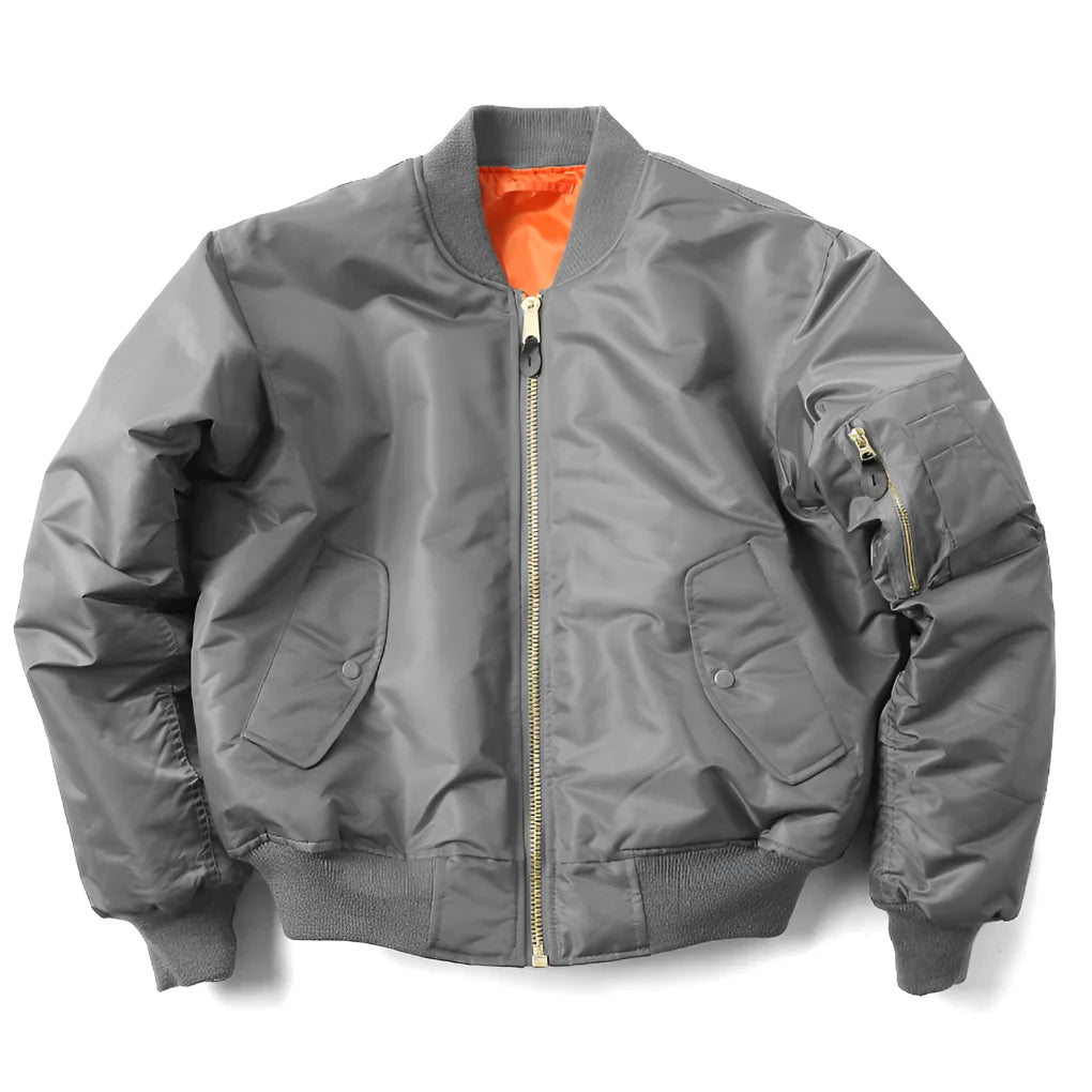 Bomber Jacket Wind-Resistant Polyester Shell Ribbed Trim