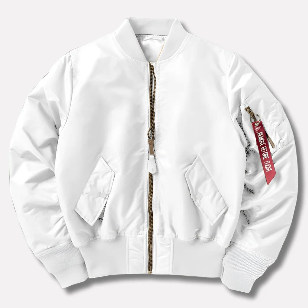 Bomber Jacket Wind-Resistant Polyester Shell Ribbed Trim
