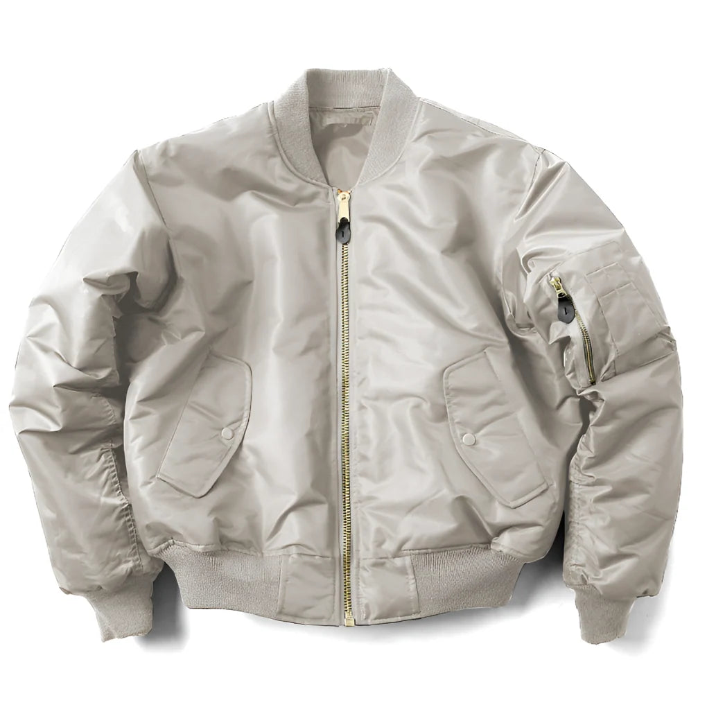 Bomber Jacket Wind-Resistant Polyester Shell Ribbed Trim