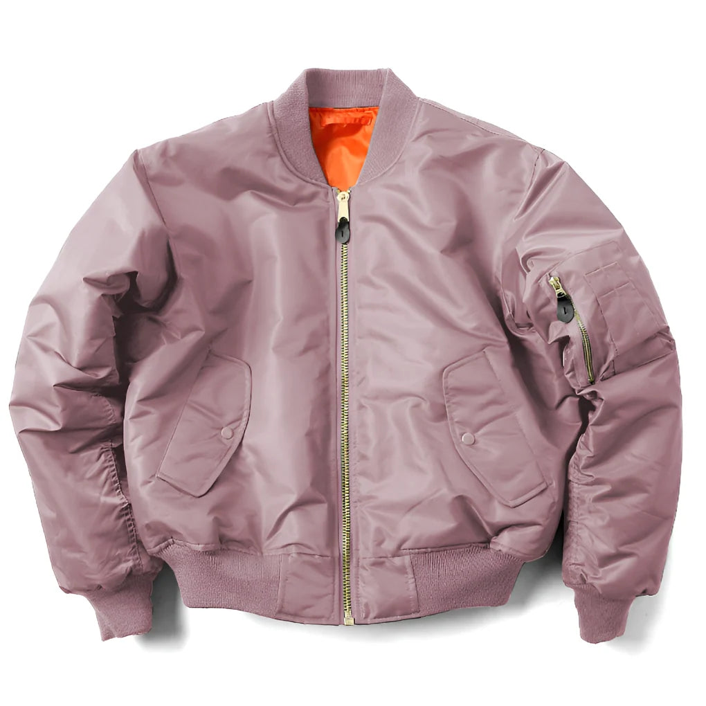 Bomber Jacket Wind-Resistant Polyester Shell Ribbed Trim