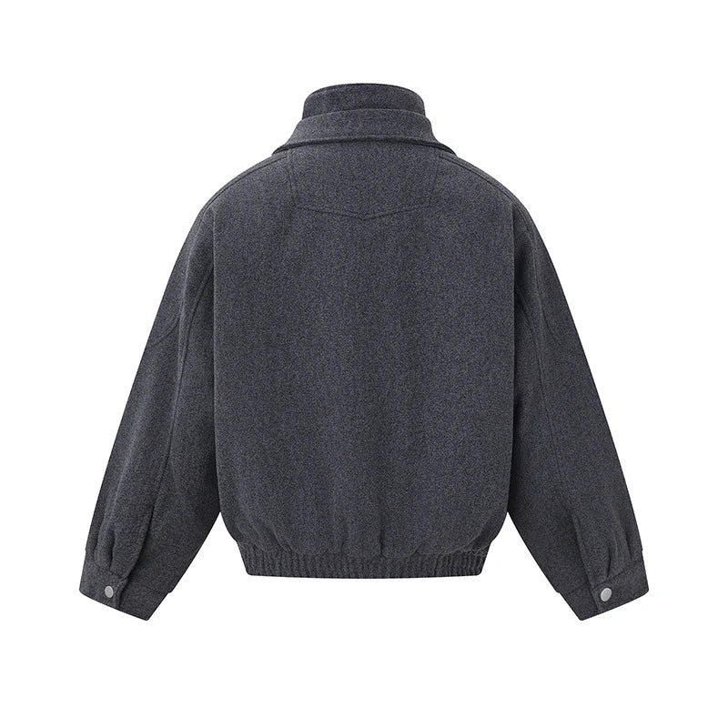 Bomber Jacket Wool Blend High Stand Collar Asymmetrical Closure