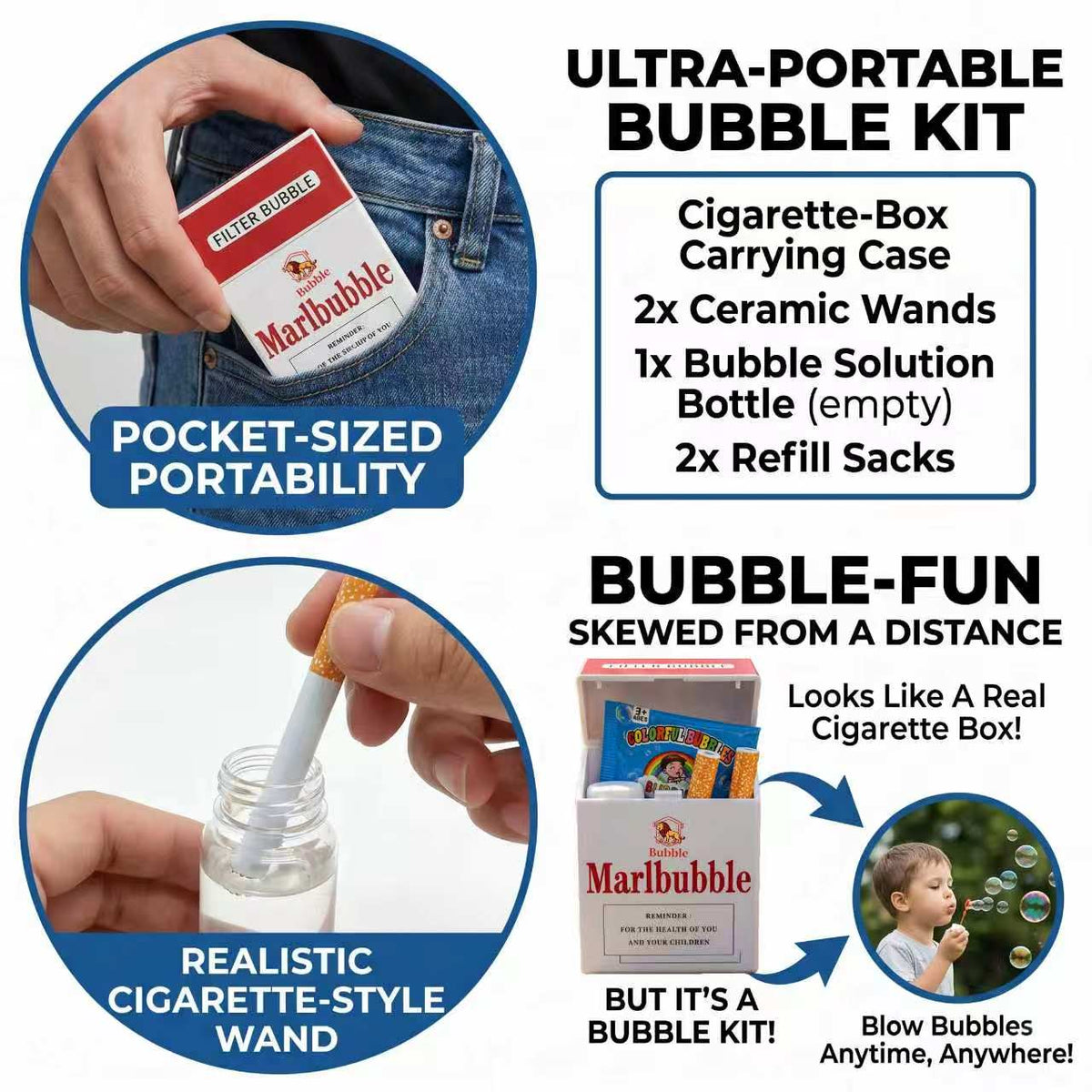 Bubble Blower Toy Portable With 2 Solution Refills