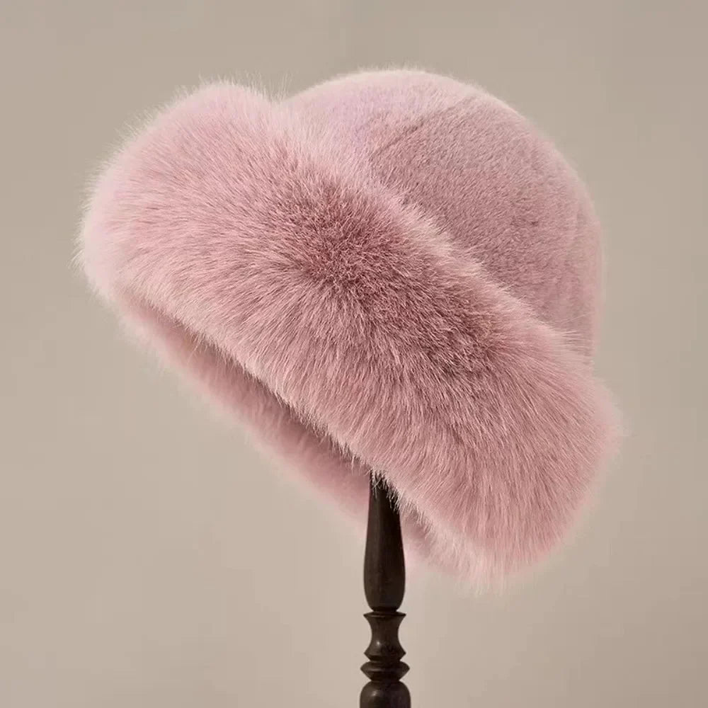 Bucket Hat Faux Fur Warm Stretch Fit