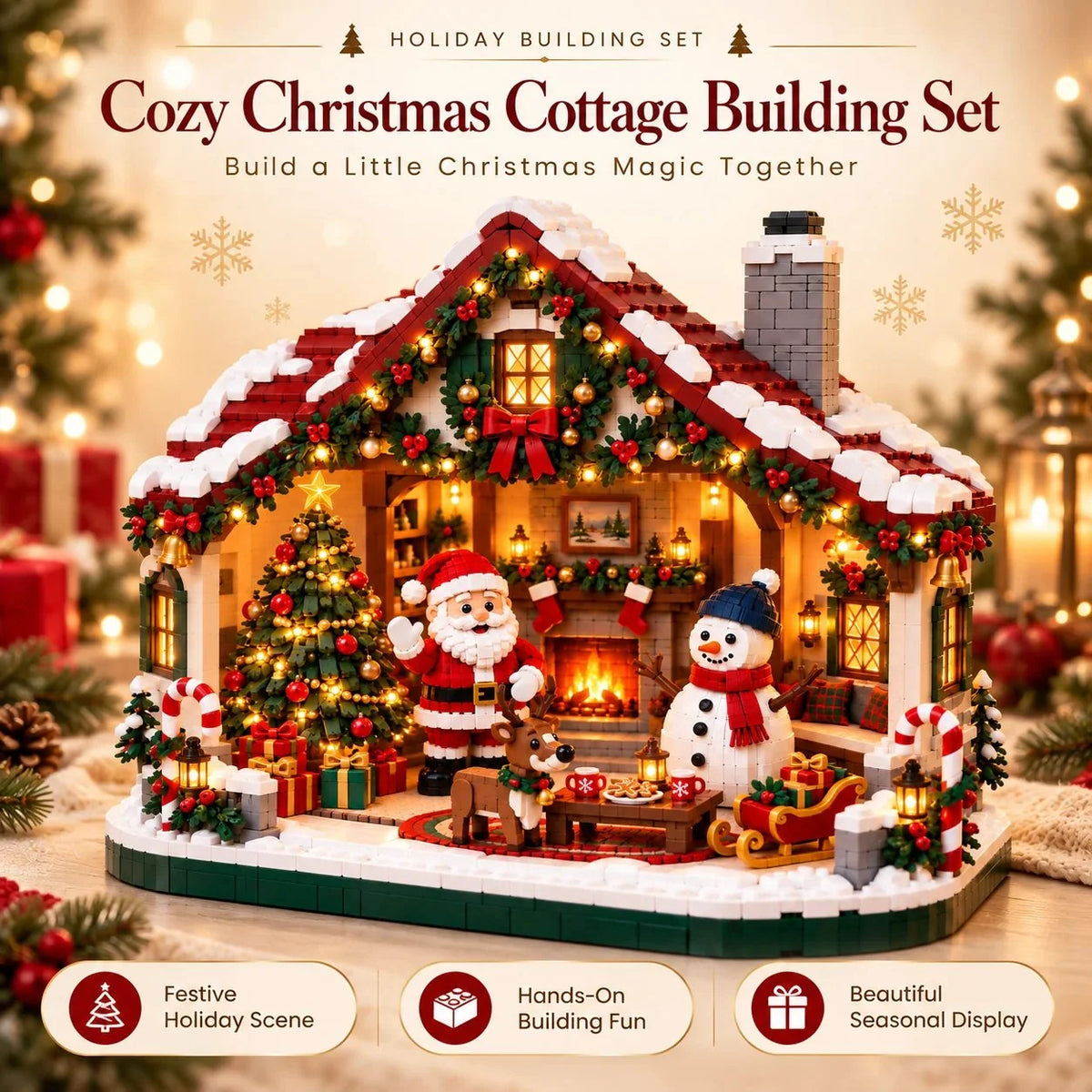 Building Block Set Christmas House Open-Front With Figures