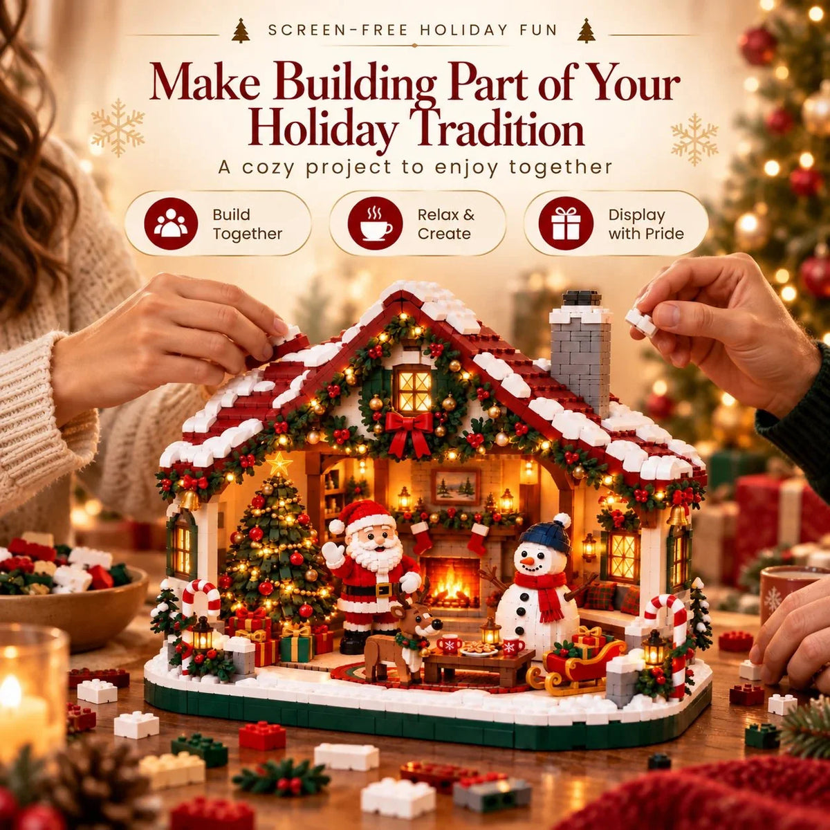 Building Block Set Christmas House Open-Front With Figures