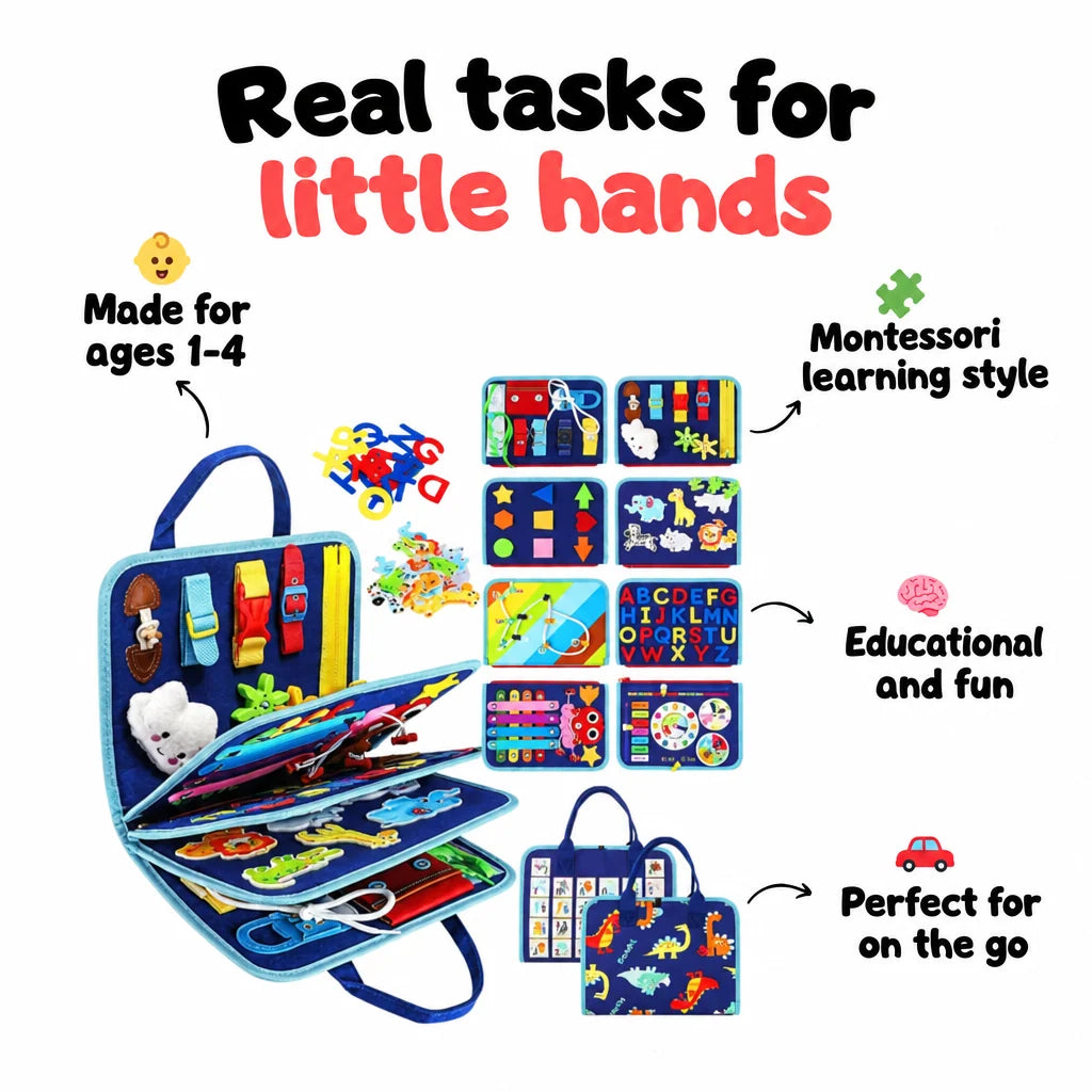 Busy Book Felt 8 Interactive Pages Travel-Friendly