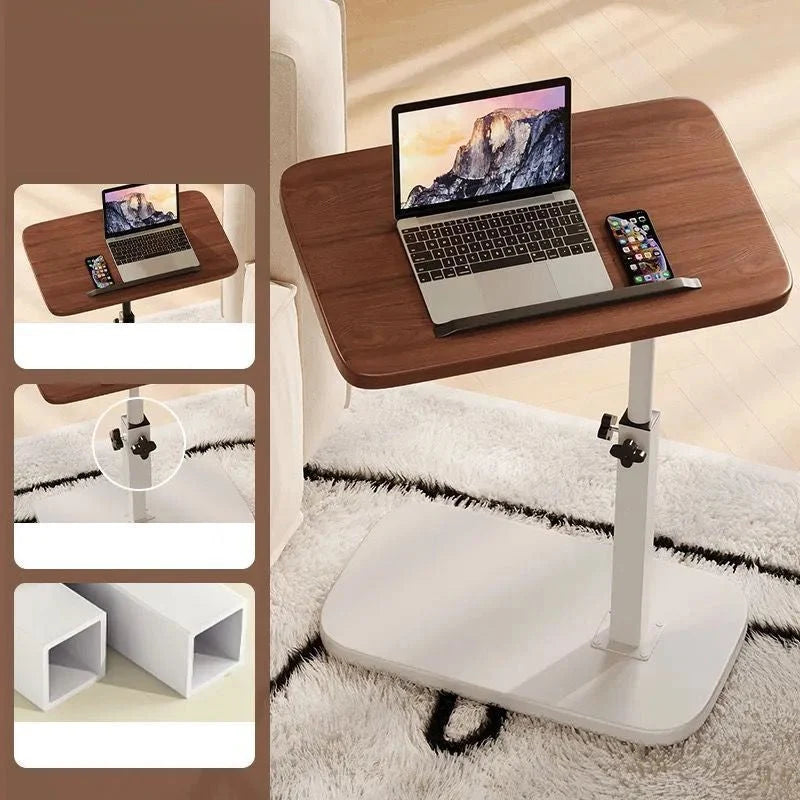 C-Shaped Side Table Adjustable Height 360 Degree Rotation Wheels