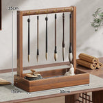 Calligraphy Brush Holder Wooden With Hanging Hooks & Removable Tray