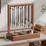 Calligraphy Brush Holder Wooden With Hanging Hooks & Removable Tray
