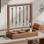 Calligraphy Brush Holder Wooden With Hanging Hooks & Removable Tray