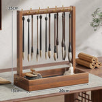 Calligraphy Brush Holder Wooden With Hanging Hooks & Removable Tray