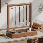 Calligraphy Brush Holder Wooden With Hanging Hooks & Removable Tray