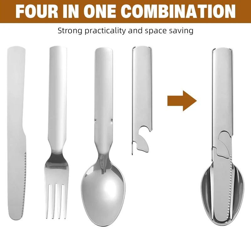 Camping Cutlery Set Foldable 4-In-1 Stainless Steel