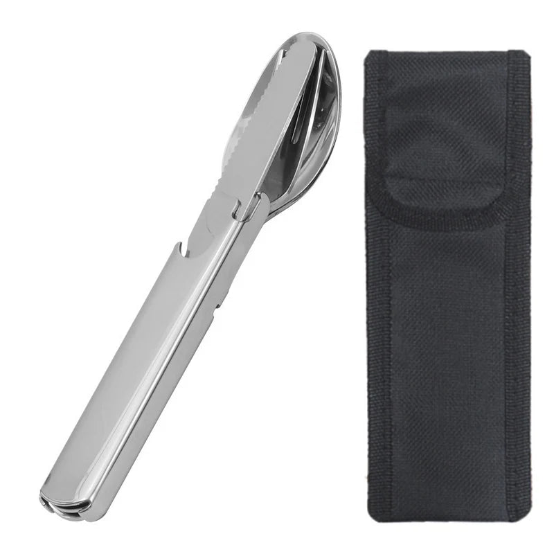 Camping Cutlery Set Foldable 4-in-1 Stainless Steel