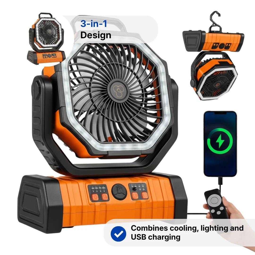 Camping Fan 3-in-1 LED Light & USB Power Bank