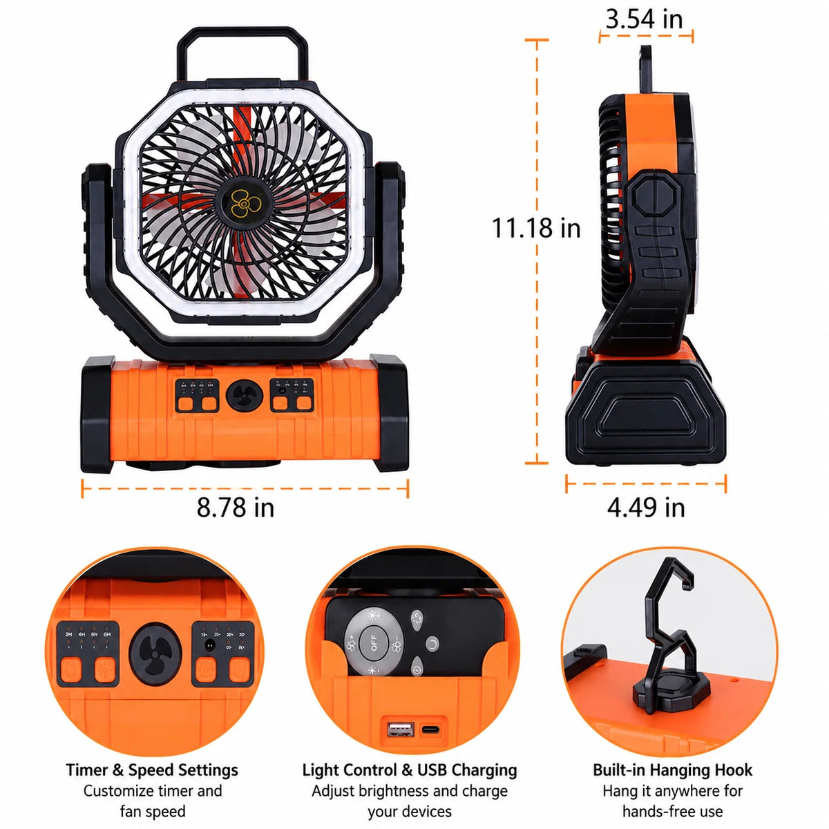 Camping Fan 3-in-1 LED Light & USB Power Bank