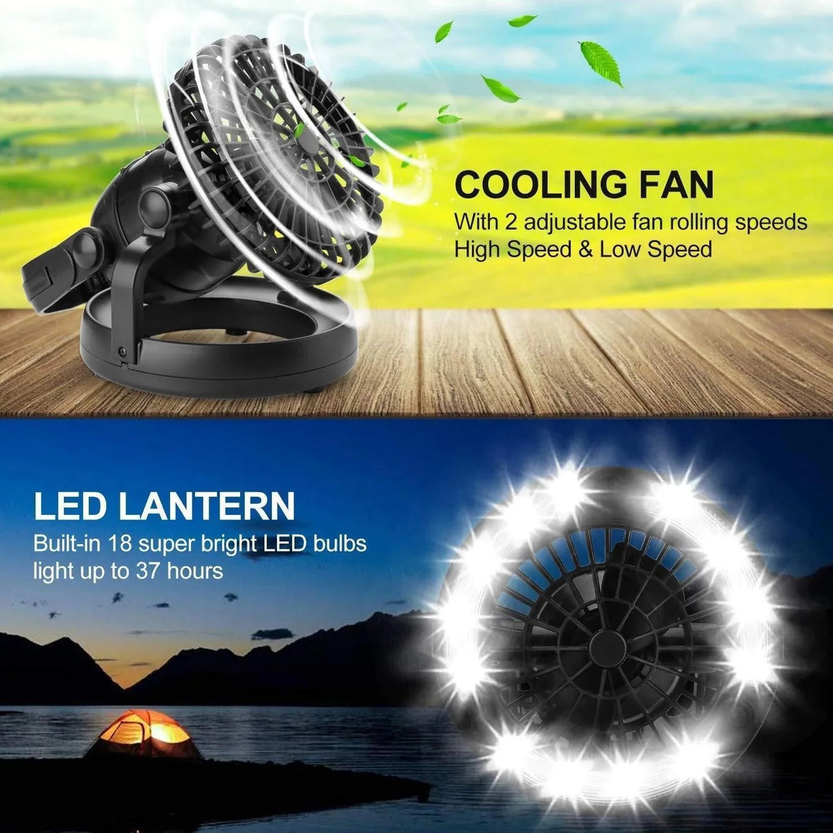 Camping Fan LED Light Battery Powered