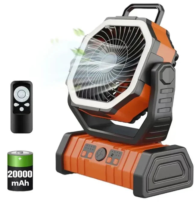 Camping Fan USB Rechargeable 20000mAh LED Light & Hanging Hook