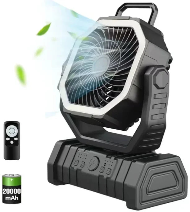 Camping Fan USB Rechargeable 20000mAh LED Light & Hanging Hook
