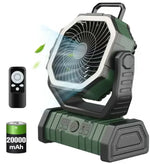 Camping Fan USB Rechargeable 20000mAh LED Light & Hanging Hook