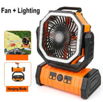 Camping Fan USB Rechargeable 20000mAh LED Light & Hanging Hook