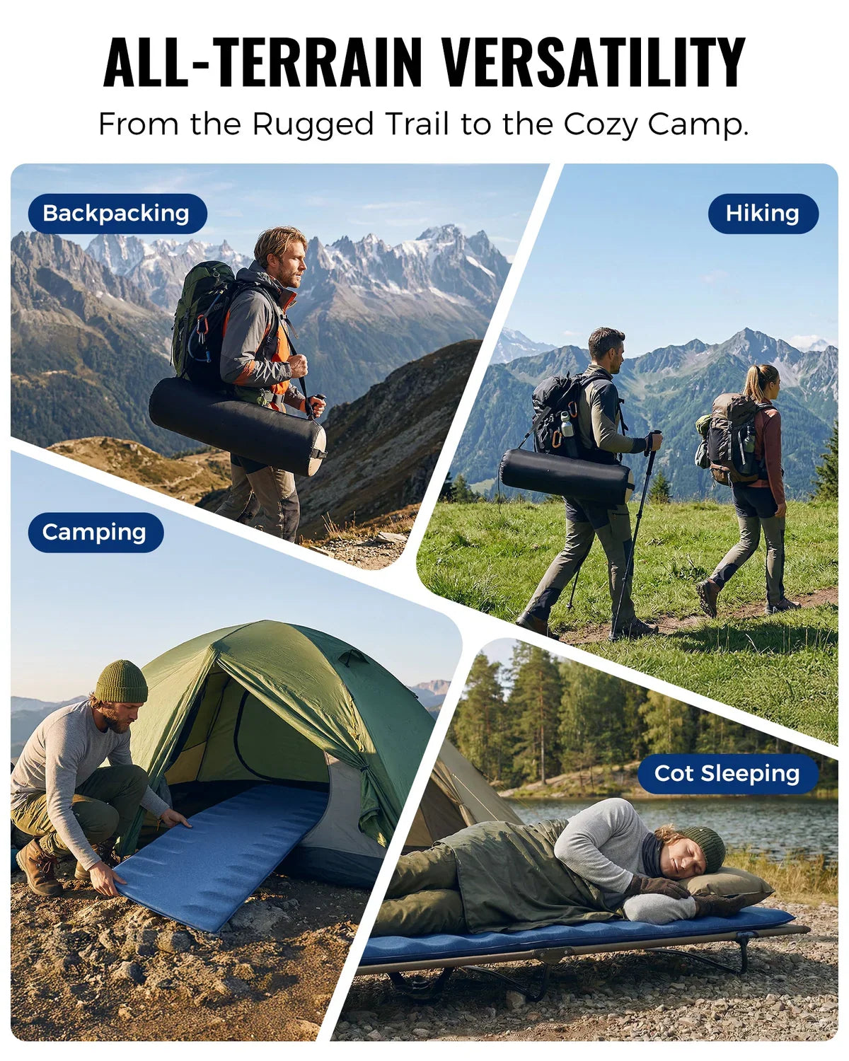 Camping Sleeping Pad Self-Inflating Contoured R-Value 4.2