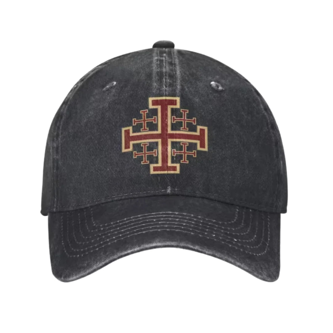 Cap Jerusalem Cross Graphic Washed Cotton Adjustable Buckle Closure