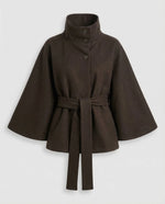 Cape Coat Wool Blend High Collar Adjustable Belt