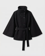 Cape Coat Wool Blend High Collar Adjustable Belt