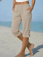 Capri Pants Relaxed Fit Elastic Waistband & Side Pockets
