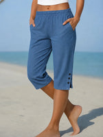 Capri Pants Relaxed Fit Elastic Waistband & Side Pockets
